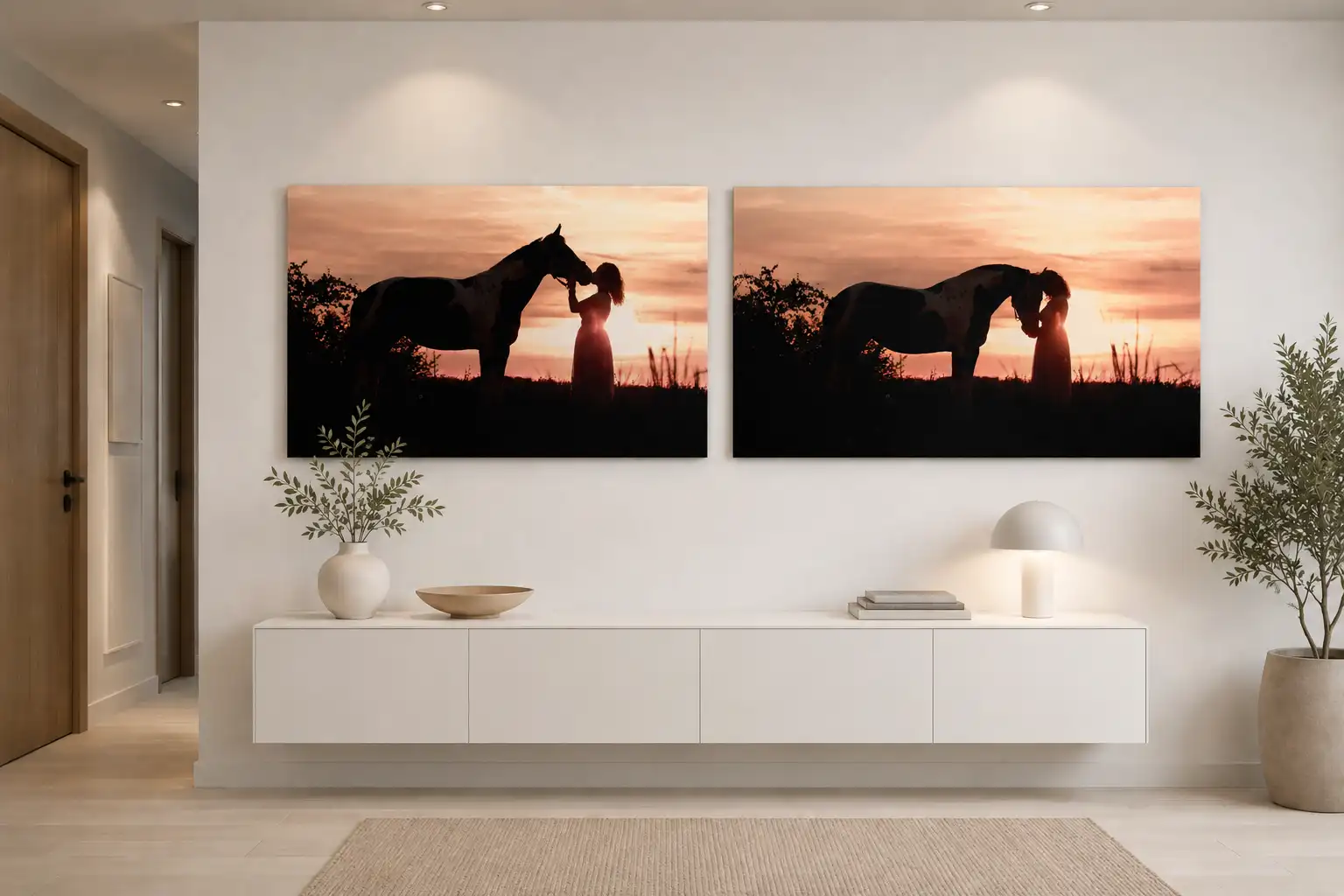 Dramatisches Fine Art Tierporträt als großformatiges Wandbild in einem eleganten, lichtdurchfluteten Interieur